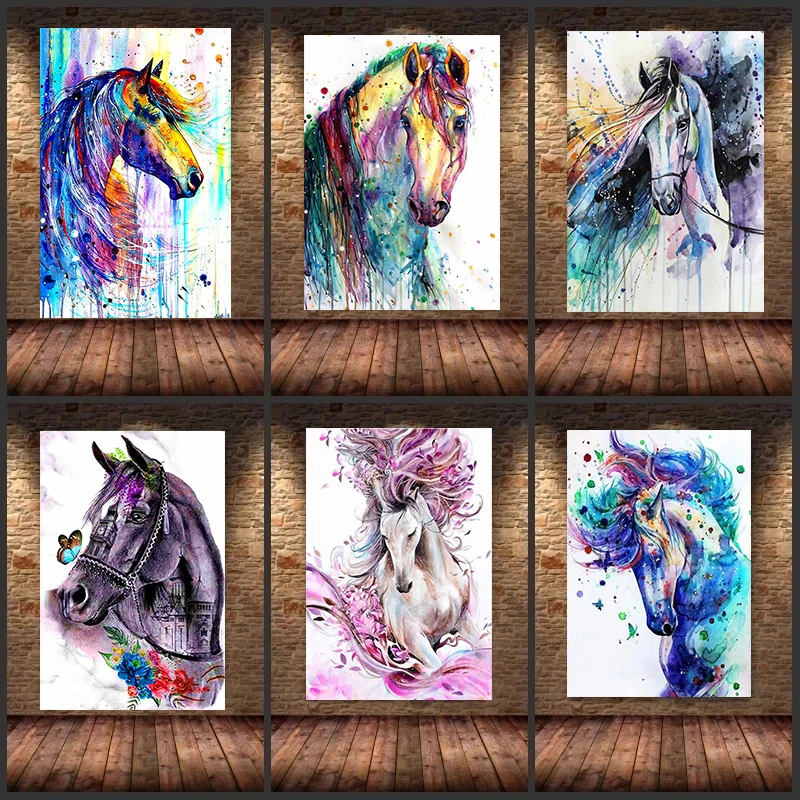 

Modern Multicolored Animals Horse Canvas Painting Wall Art Picture Poster and Print for Gallery Living Room Home Decor Cuadros
