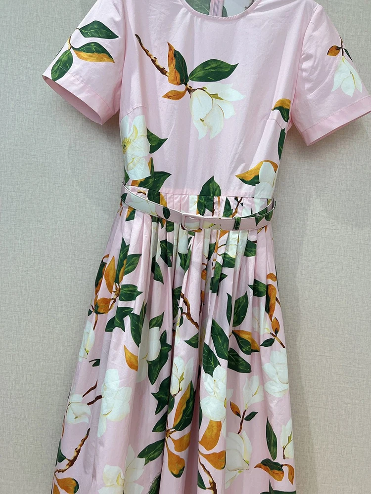 100% Cotton Fabric Pink Flowers Printed Women Dress Bow Belt Short Sleeve Elegant Holiday Party Vestidos Dresses
100% Cotton Fabric Pink Flowers Printed Women Dress Bow Belt Short Sleeve Elegant Holiday Party Vestidos Dresses