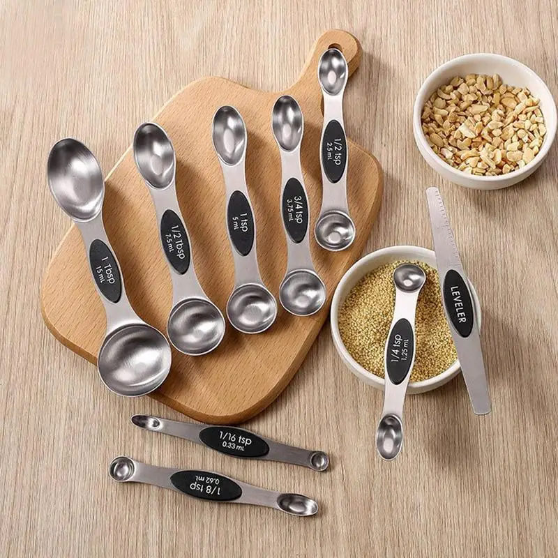 

Magnetic Measuring Spoons 9pcs Stainless Steel Dual Stackable Teaspoon For Measuring Dry Liquid Ingredients Baking Scale Spoons