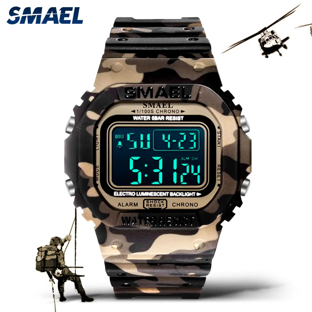 

SMAEL Outdoor Sport Digital Watch Men Women LED Alarm Clock 50m Waterproof Camouflage Unisex Watches relogio reloj часы мужские