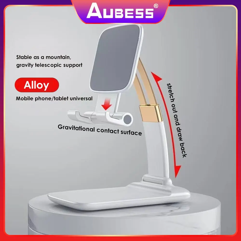 

Abs Zinc Alloy Silicone Foldable Lifting Desktop Bracket More Stable Telescopic Phone Holder Reserved Charging Port Design