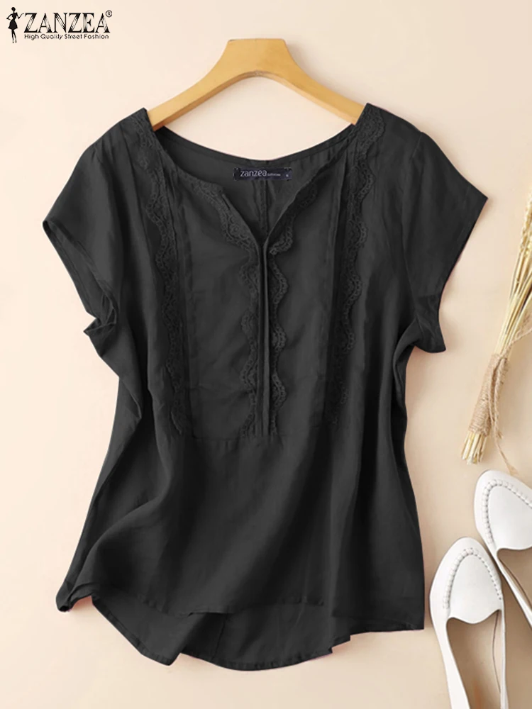 ZANZEA Vintage Short Sleeve Holiday Shirt Women Lace Stitching Tops 2023 Summer V-neck Chic Blouse Casual Loose Solid Color Tops
ZANZEA Vintage Short Sleeve Holiday Shirt Women Lace Stitching Tops 2023 Summer V-neck Chic Blouse Casual Loose Solid Color Tops