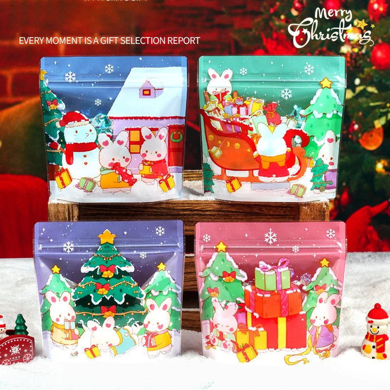 

100pcs Good Quality Christmas Candy Bags For Chocolate Cookie Lollipop Biscuit Packing Zipper Bags New Year Gift Bag Kids Favor