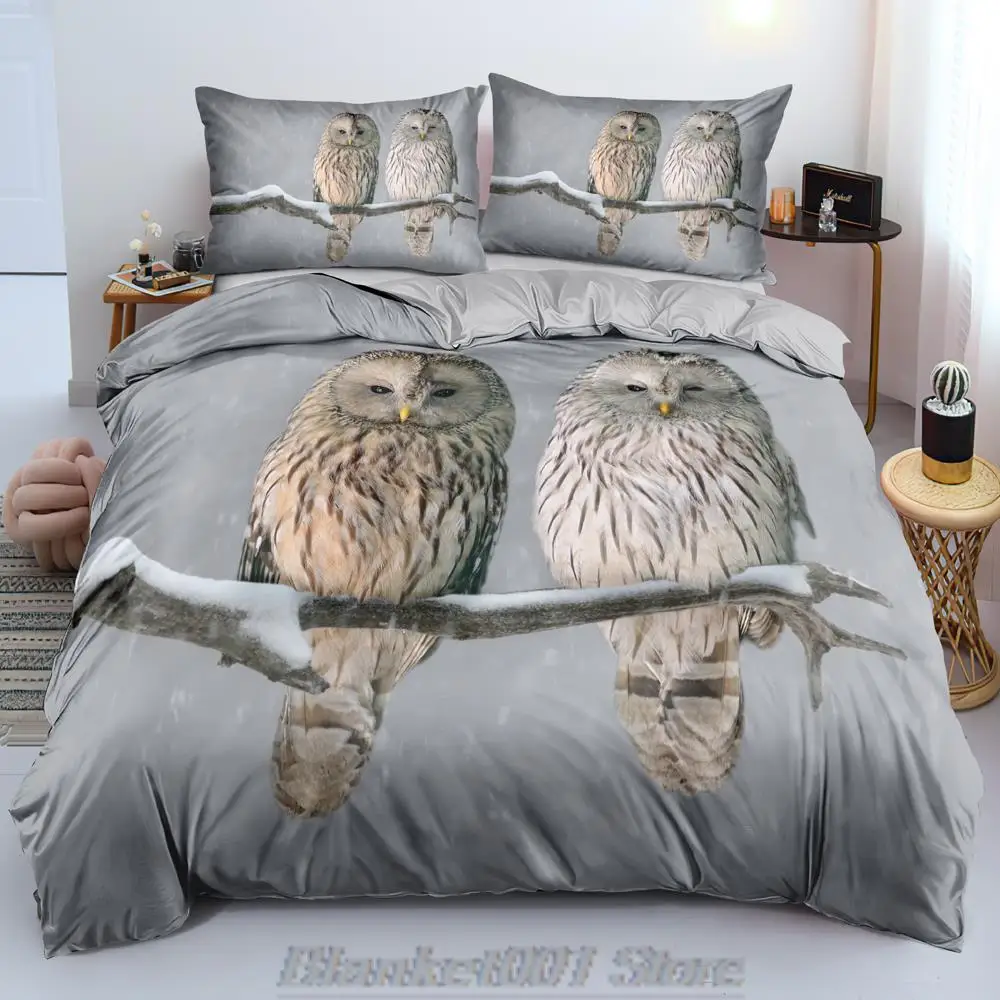 

Owl Linens Bed 3D Gray Quilt Cover Sets and Pillow Covers Full Double Single Twin Queen King Size 180*200cm Animal Beddings