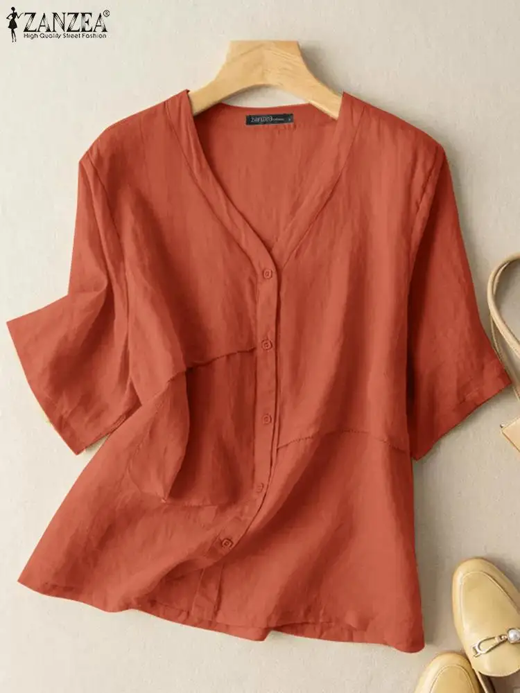 Fashion Summer Tops ZANZEA Vintage Cotton Blouse Women V-Neck Short Sleeve Shirt Loose Work Blusas Femme Tunic Oversize Chemise
Fashion Summer Tops ZANZEA Vintage Cotton Blouse Women V-Neck Short Sleeve Shirt Loose Work Blusas Femme Tunic Oversize Chemise