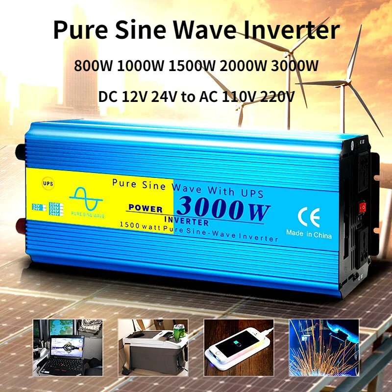 Pure Sine Wave Inverter 2000W 3000W 12v/24v 220v 50HZ Power Solar Energy Transformer UPS Converter LCD Indicator Dual Socket
Pure Sine Wave Inverter 2000W 3000W 12v/24v 220v 50HZ Power Solar Energy Transformer UPS Converter LCD Indicator Dual Socket