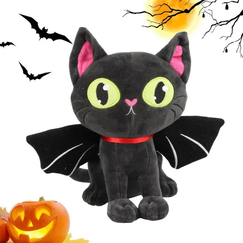 

Плюшевый Черный кот на Хэллоуин, 11,02 дюйма, плюшевый Кот с крыльями летучая мышь, кот, мягкий плюшевый искусственный кот для домашнего декора