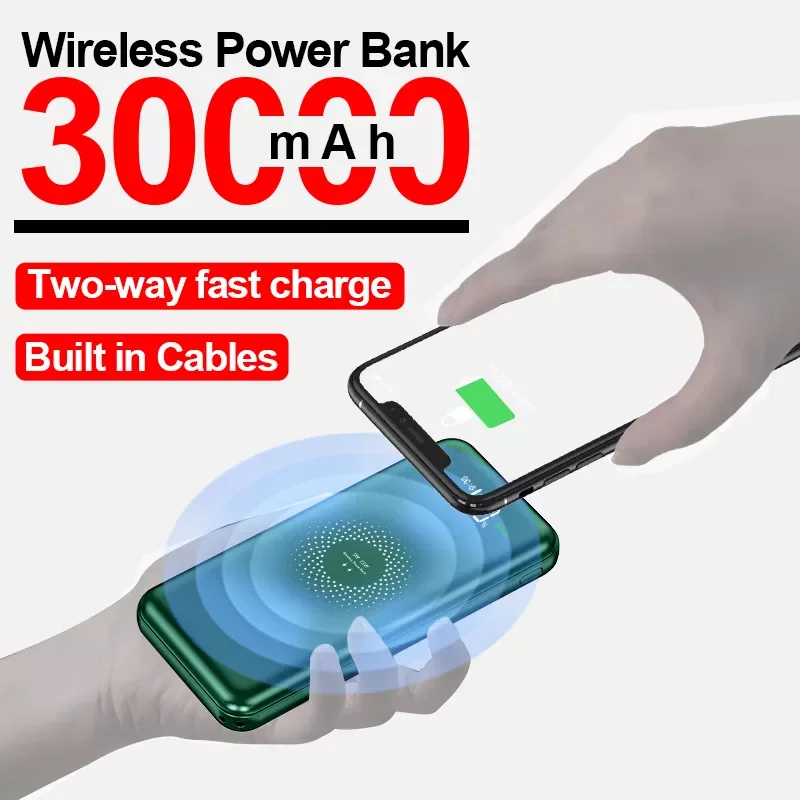 30000mAh Wireless Power Bank PD15W Two-way Fast Charging Digital Display External Battery 4USB Built in Cables for iPhone
30000mAh Wireless Power Bank PD15W Two-way Fast Charging Digital Display External Battery 4USB Built in Cables for iPhone
