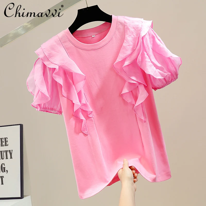 Sweet Ruffled Patchwork Retro Lantern Sleeve Ruffled Decorative T-shirt 2022 Summer Fashion Round Neck Pullover Women's Top
Sweet Ruffled Patchwork Retro Lantern Sleeve Ruffled Decorative T-shirt 2022 Summer Fashion Round Neck Pullover Women's Top