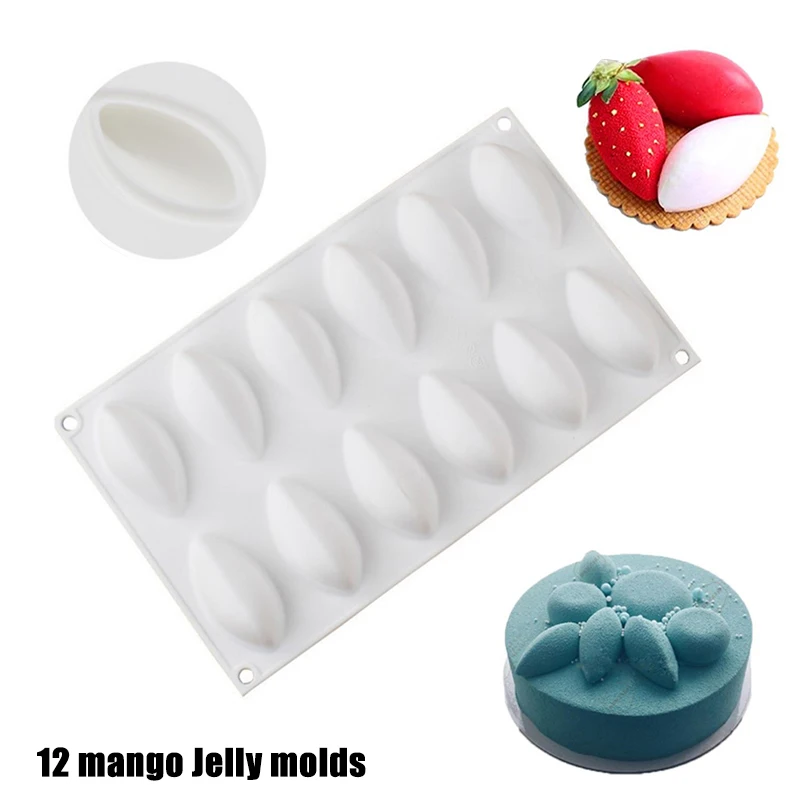 

12 Fondant Mold Cavity Silicone Cake Form Quenelle Shaped Mould Mousse Cake Chocolate Decorating Tools Baking Pan Tray