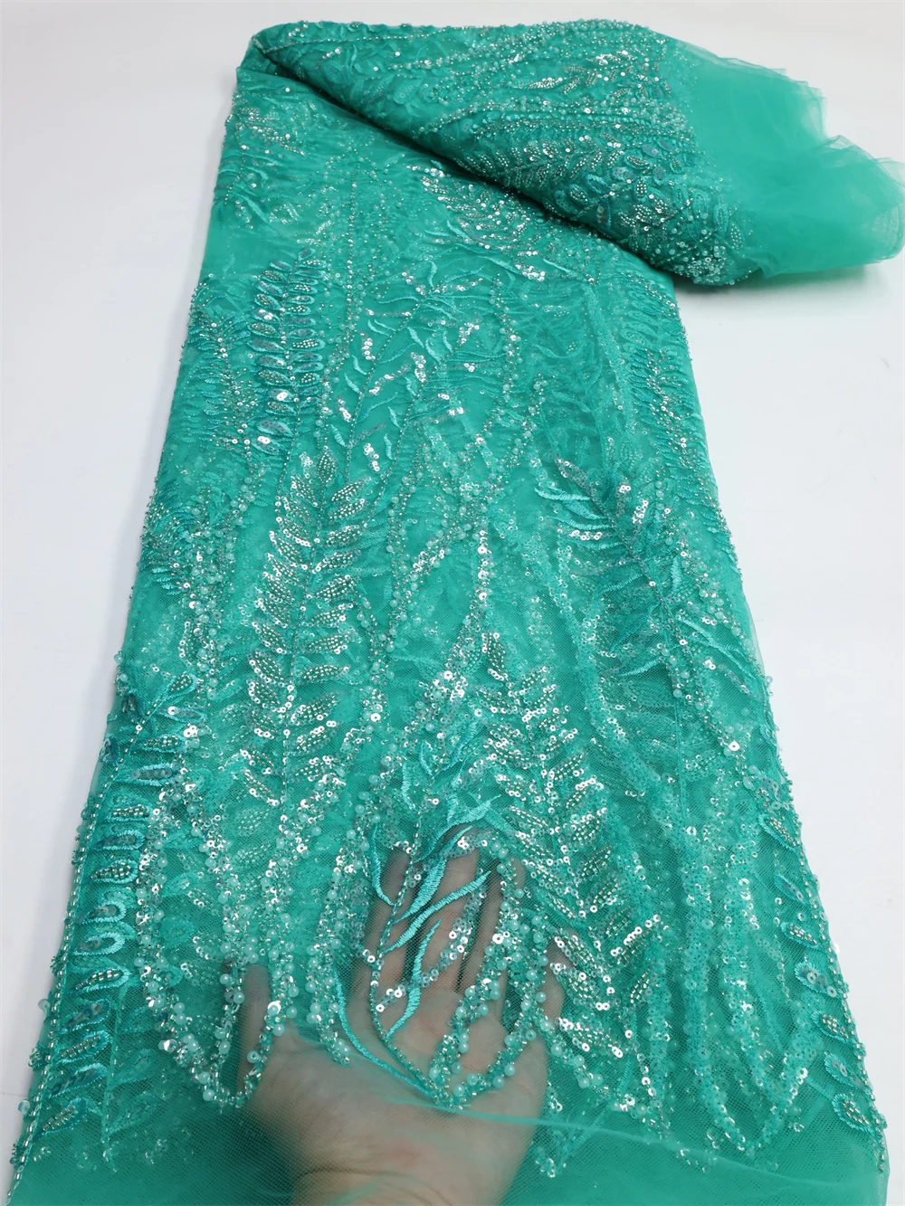 NI.AI Luxury Sequence African Lace Fabric Latest High Quality French Tulle Lace Embroidery With Beads For Party Dress LY1482 
NI.AI Luxury Sequence African Lace Fabric Latest High Quality French Tulle Lace Embroidery With Beads For Party Dress LY1482
