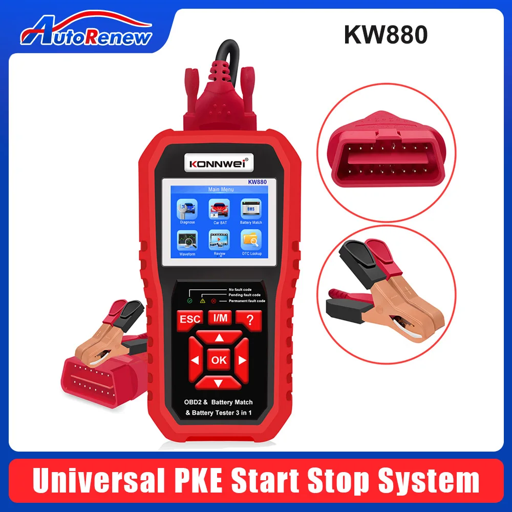 

KONNWEI KW880 Auto Battery Tester OBDII Diagnostic Fault Scanner For 6V-12V Auto Motorcycle Battery Test KW208/KW650/KW510