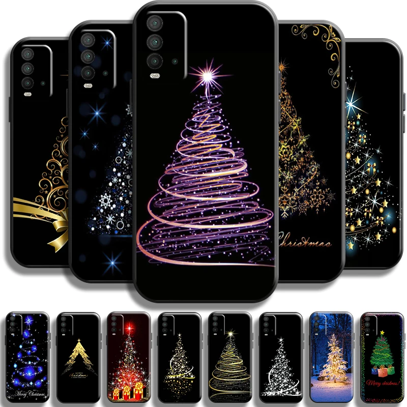 

Merry Christmas Tree Deer For Xiaomi Redmi 9T Phone Case Black Shell Carcasa Liquid Silicon Funda Cases Back Full Protection