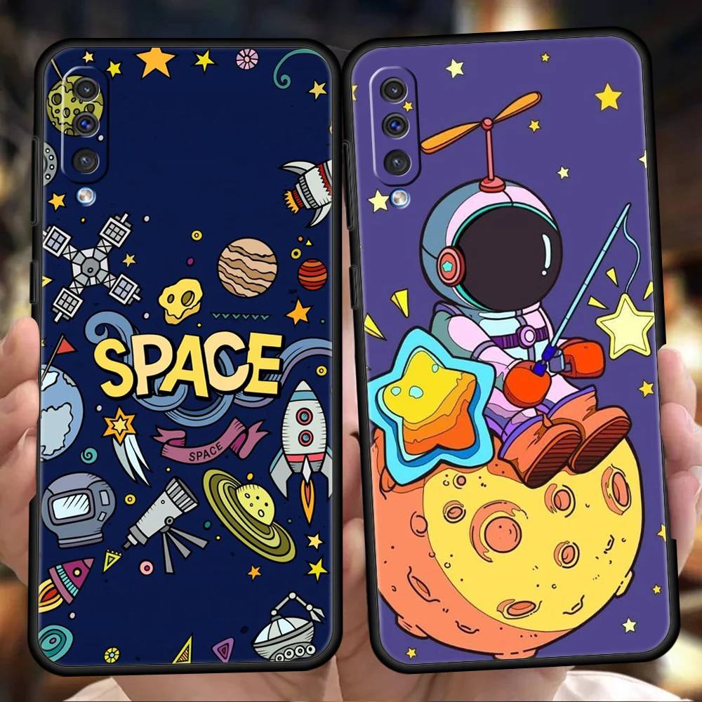 

Cartoon Astronaut Phone Cover Case For Samsung Galaxy A12 A02 A03 A03S A52 A70 A50 A20 A10 A10S A40 4G Luxury Silicone Shell Bag
