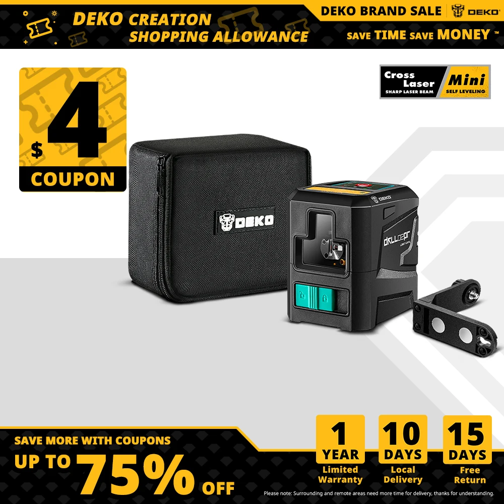 DEKO Laser Level NEW Cross Lines Laser Self-Leveling Horizontal&Vertical with Magnetic Bracket 650nm/520nm--DKLL02PR/DKLL02PG
DEKO Laser Level NEW Cross Lines Laser Self-Leveling Horizontal&Vertical with Magnetic Bracket 650nm/520nm--DKLL02PR/DKLL02PG