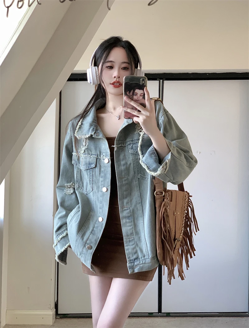 Spring Retro Fried Street Denim Jacket Female Casual Loose Design Sense of Fashion Broken Women's Jackets Tops
Spring Retro Fried Street Denim Jacket Female Casual Loose Design Sense of Fashion Broken Women's Jackets Tops