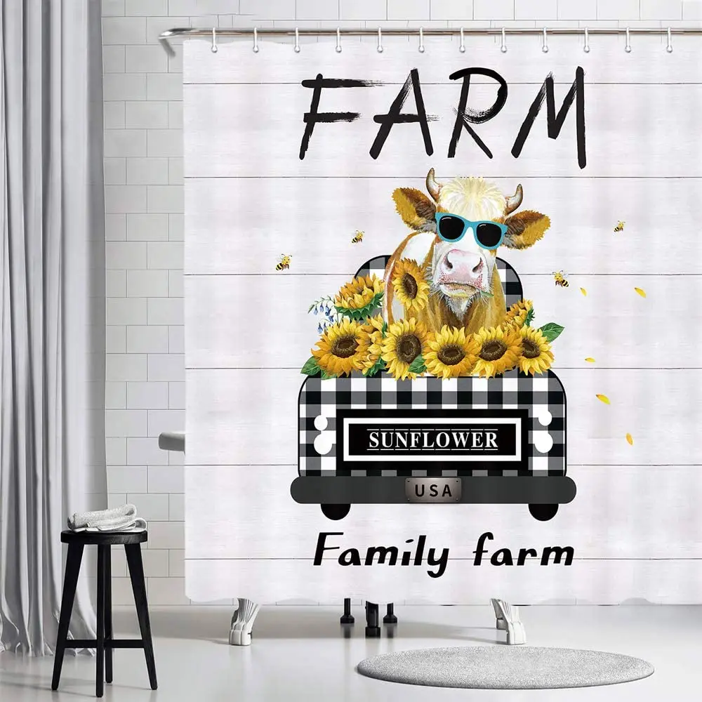 Farmhouse Cow Shower Curtain Set Vintage Farm Buffalo Check Plaid Truck Cow Sunflower Rustic Country Waterproof Bath Curtains
Farmhouse Cow Shower Curtain Set Vintage Farm Buffalo Check Plaid Truck Cow Sunflower Rustic Country Waterproof Bath Curtains