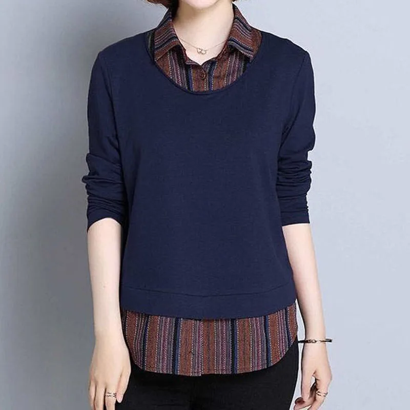 Commute Fashion Polo-Neck Fake Two Pieces Striped Spliced Tops Female Spring Vintage Casual Long Sleeve T-shirt Women's Clothing
Commute Fashion Polo-Neck Fake Two Pieces Striped Spliced Tops Female Spring Vintage Casual Long Sleeve T-shirt Women's Clothing