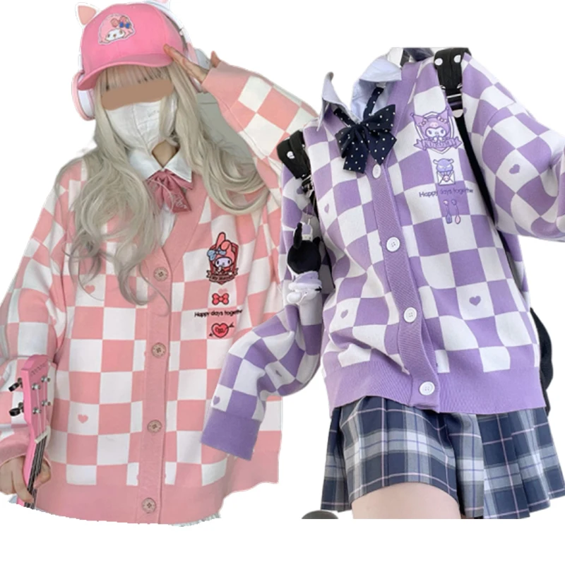 Kawaii Anime Cinnamoroll My Melody Kuromi Pompom Purins Checkerboard Style Autumn and Winter Knit Cardigan Girl Birthday Present
Kawaii Anime Cinnamoroll My Melody Kuromi Pompom Purins Checkerboard Style Autumn and Winter Knit Cardigan Girl Birthday Present