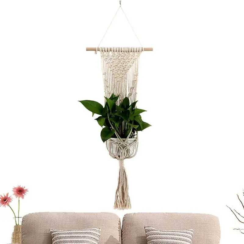 

Macrame Plant Hanger 42.91 Inches Hand-Woven Hanging Planters Basket Wall-Mounted Decorative Flower Pot Net Bag For Indoor