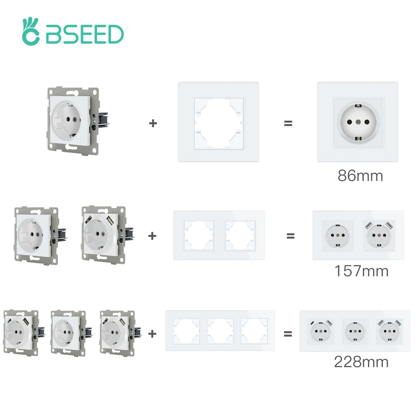 

BSEED Glass Frames EU Standard Wall Socket Module USB Type-C Outlet Ports 5V 2.1A DIY Part Clamps Sockets Phone Charge
