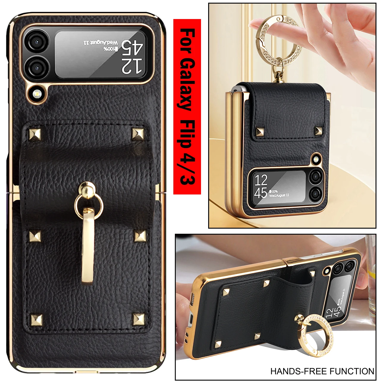 Luxury Leather Plating Cover for Samsung Z Flip 4 Hinge Protective Case for Samsung Galaxy Z Flip 3 4 Metal Ring Holder Case
Luxury Leather Plating Cover for Samsung Z Flip 4 Hinge Protective Case for Samsung Galaxy Z Flip 3 4 Metal Ring Holder Case
