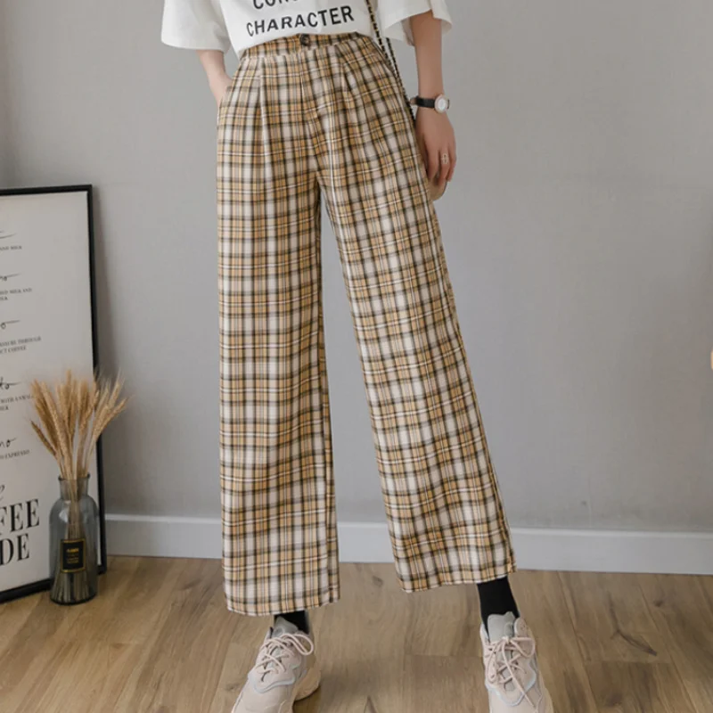 Students Harajuku Casual Plaid Summer High Waist Wide Legs Trousers Loose Korean Button Pockets Womens Pants
Students Harajuku Casual Plaid Summer High Waist Wide Legs Trousers Loose Korean Button Pockets Womens Pants
