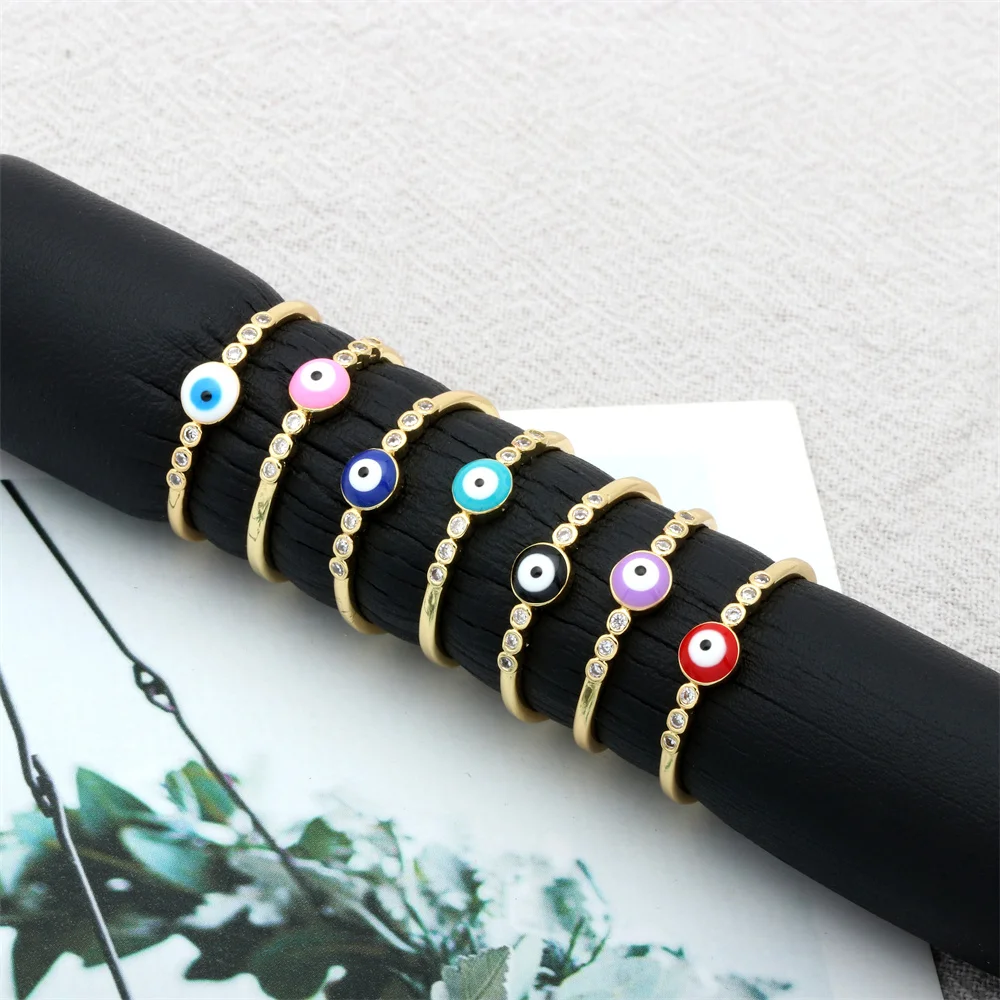 

Fashion Women's Evil Eye Enamel Ring Copper Inlaid Zircon Multicolor Open Adjustable Rings For Women Devil Eye Tail Ring Jewelry