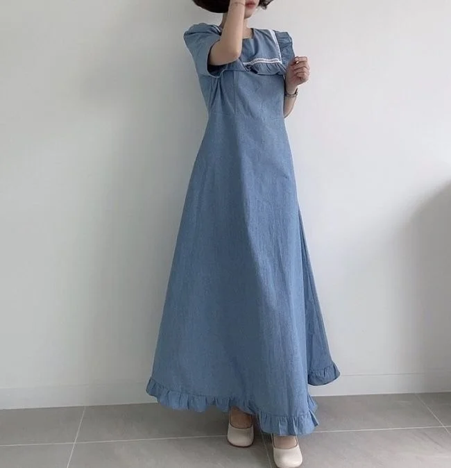 Slim A Swing Denim Dress Small Fresh Lace Patchwork And Agaric Edge Embellishment Long Dress Spring Autumn 2022
Slim A Swing Denim Dress Small Fresh Lace Patchwork And Agaric Edge Embellishment Long Dress Spring Autumn 2022