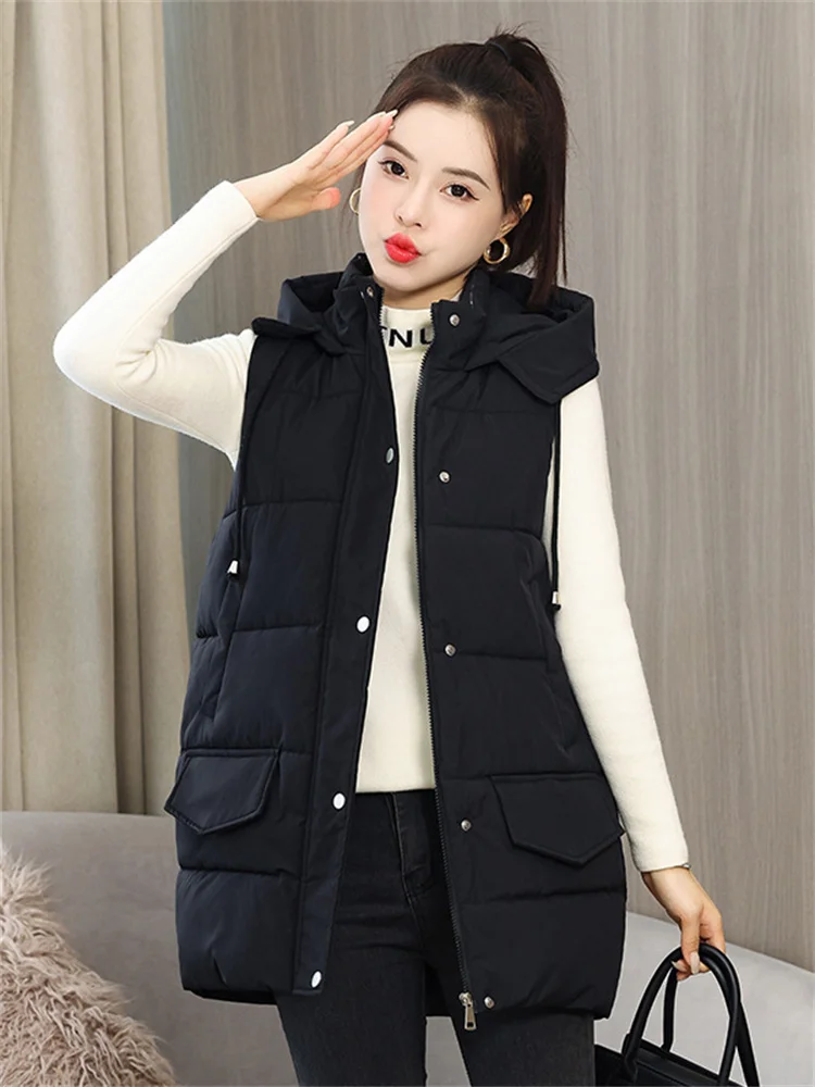 Down Cotton Waistcoat Women Black Beige Sleeveless Hooded Vest 2022 Autumn Winter New Korean Students Loose Slim Vest Clothing
Down Cotton Waistcoat Women Black Beige Sleeveless Hooded Vest 2022 Autumn Winter New Korean Students Loose Slim Vest Clothing