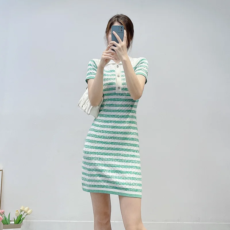 Polo Dress For Women Summer Green Striped Knitted Casual Elegant Dresses Clothes
Polo Dress For Women Summer Green Striped Knitted Casual Elegant Dresses Clothes