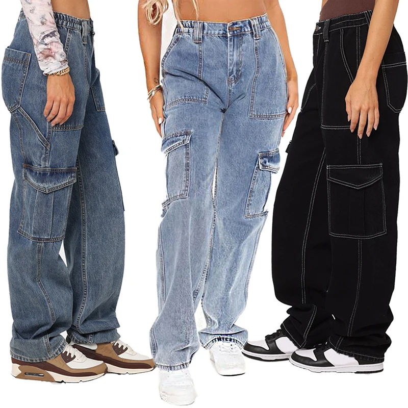 Spring 2022 Women Black Baggy Jeans Fashion Multi-pocket High Waist Wide Leg Cargo Jeans Femme Vintage Blue Denim Straight Pants
Spring 2022 Women Black Baggy Jeans Fashion Multi-pocket High Waist Wide Leg Cargo Jeans Femme Vintage Blue Denim Straight Pants