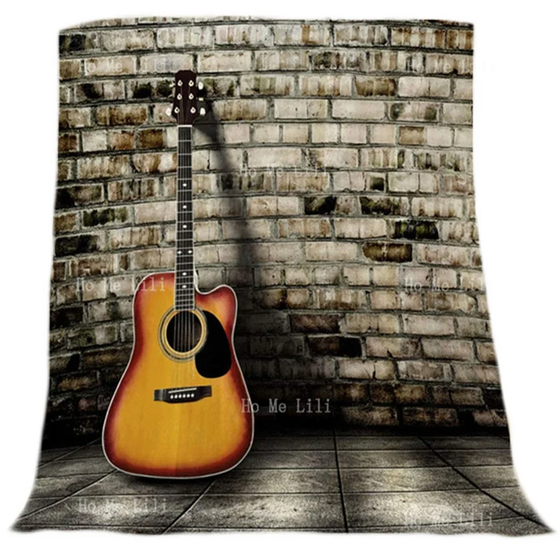 

Music Guitar In Blank Empty Room With Old Brick Wall Background Flannel Blanket Decorative Soft Warm Throw For Bed Sofa Couch