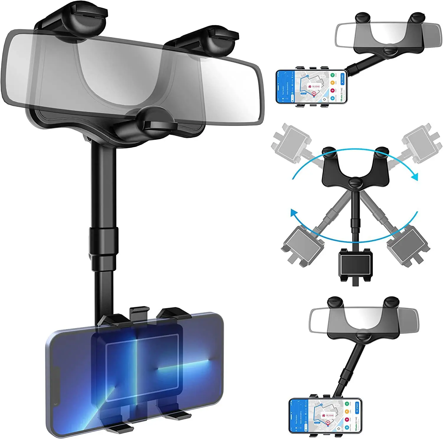 360° Car Rearview Mirror Phone Holder for Car Mount Phone and GPS Holder Support Rotating Adjustable Telescopic Phone Stand
360° Car Rearview Mirror Phone Holder for Car Mount Phone and GPS Holder Support Rotating Adjustable Telescopic Phone Stand