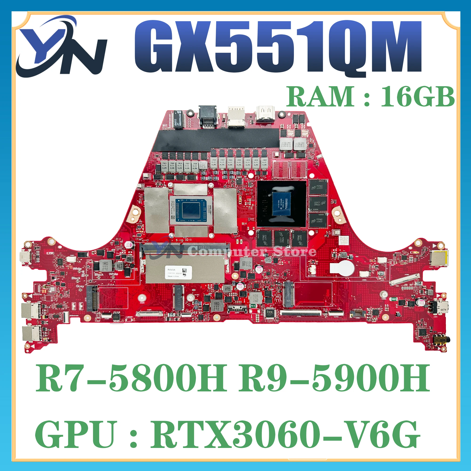 

GX551QS Laptop Motherboard For ASUS ROG Zephyrus Duo 15 SE GX551Q GX551QM Mainboard R7-5800H R9-5900H RTX3060/V6G 16GB-RAM