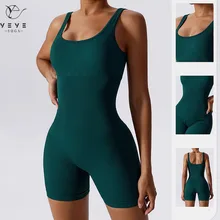 Womens Yoga Rompers One Piece Tummy Control Seamless Ribbed Jumpsuit Padded Sports Bra Romper Fashion Fitness Sportwear