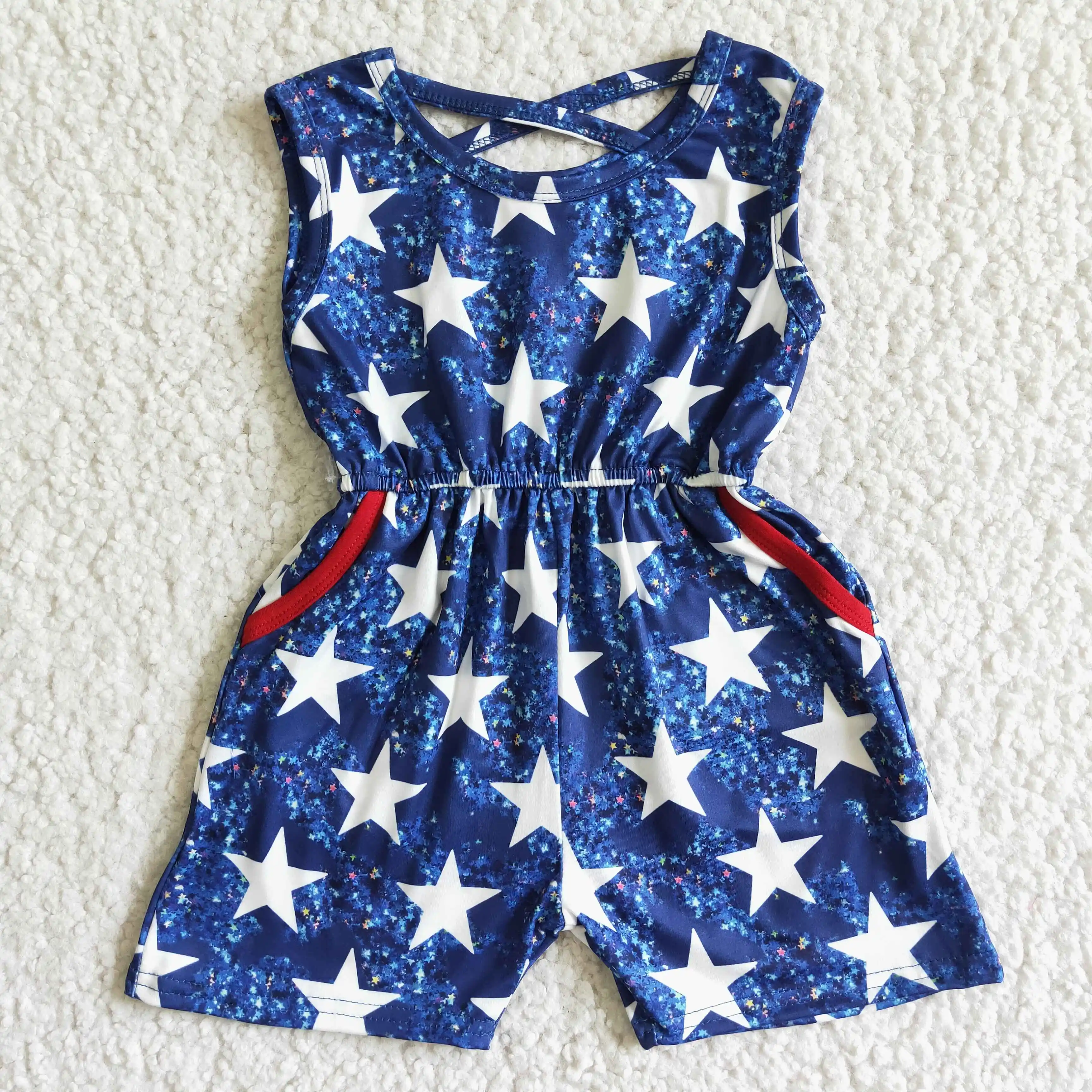 Wholesale national day July 4th sleeveless blue star plus size jumpsuits with pockets boutique shorts kid clothing
Wholesale national day July 4th sleeveless blue star plus size jumpsuits with pockets boutique shorts kid clothing