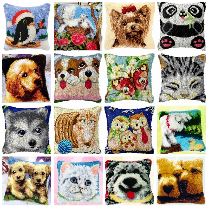 Dog Cat Latch Hook kit Cross Stitch Kit Plastic Canvas Throw Pillow Embroidery Cartoon Animal Latch Hook Rug Kits For Adults
Dog Cat Latch Hook kit Cross Stitch Kit Plastic Canvas Throw Pillow Embroidery Cartoon Animal Latch Hook Rug Kits For Adults