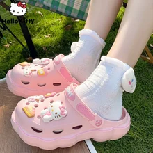 Sanrio Hello Kitty Shoes Cartoon Accessories Hole Slippers Women Summer Fashion Sandals Y2k Luxury Design Slippers Cute Shoes