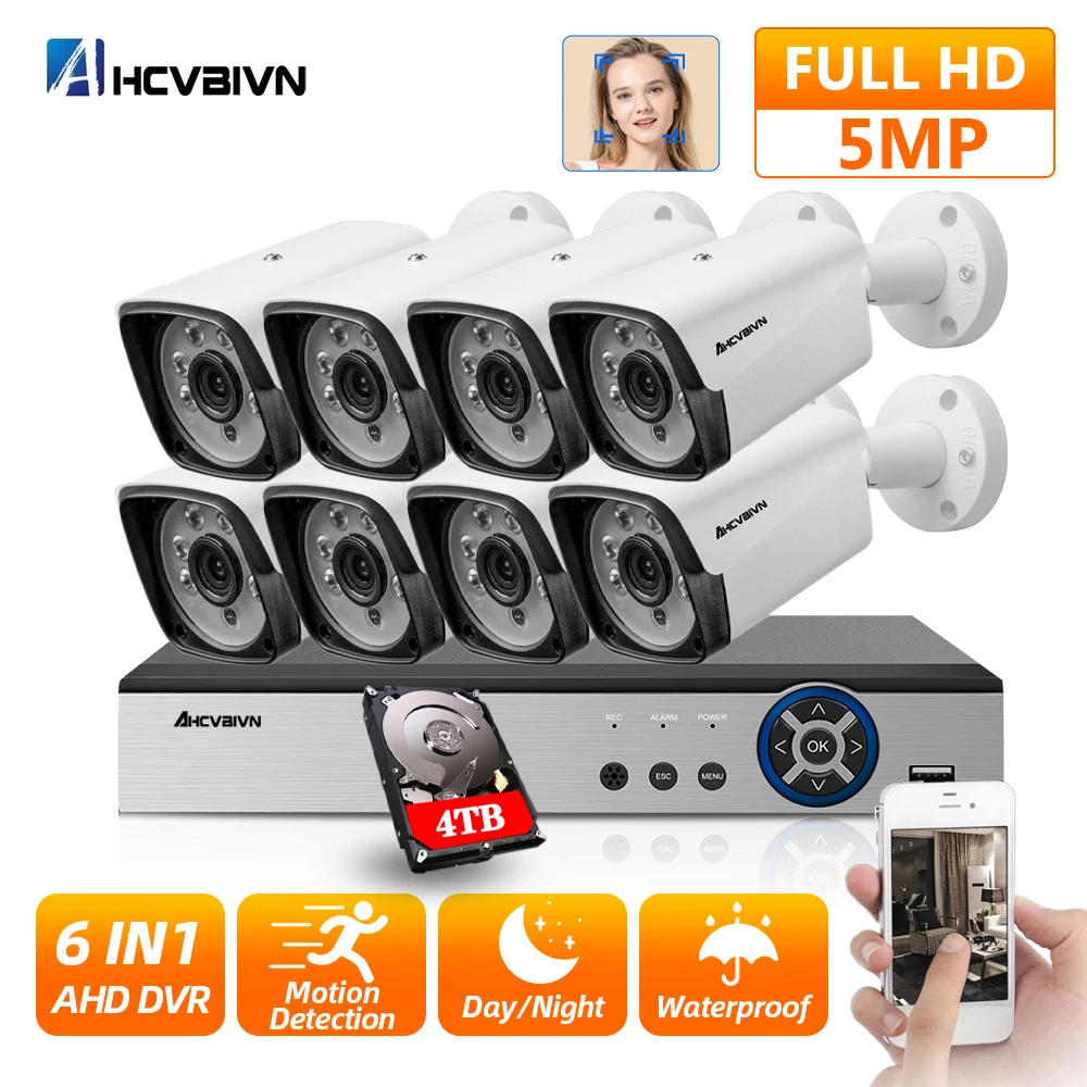 

H.265 8CH DVR Kit Home Security Surveillance Alarm System 5MP 8CH CCTV Outdoor Waterpfoof Motion Face Detection AHD Camera Set