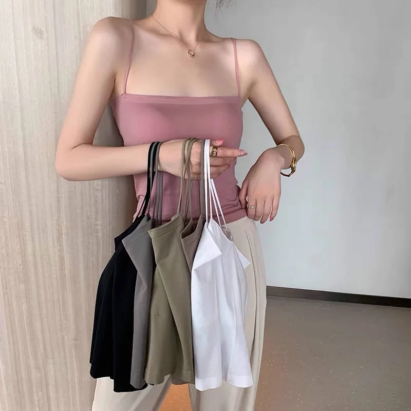 

Seamless back bra Camisole women's integrated fixed bra pad inside and outside with suspender wrap chest bottoming vest women