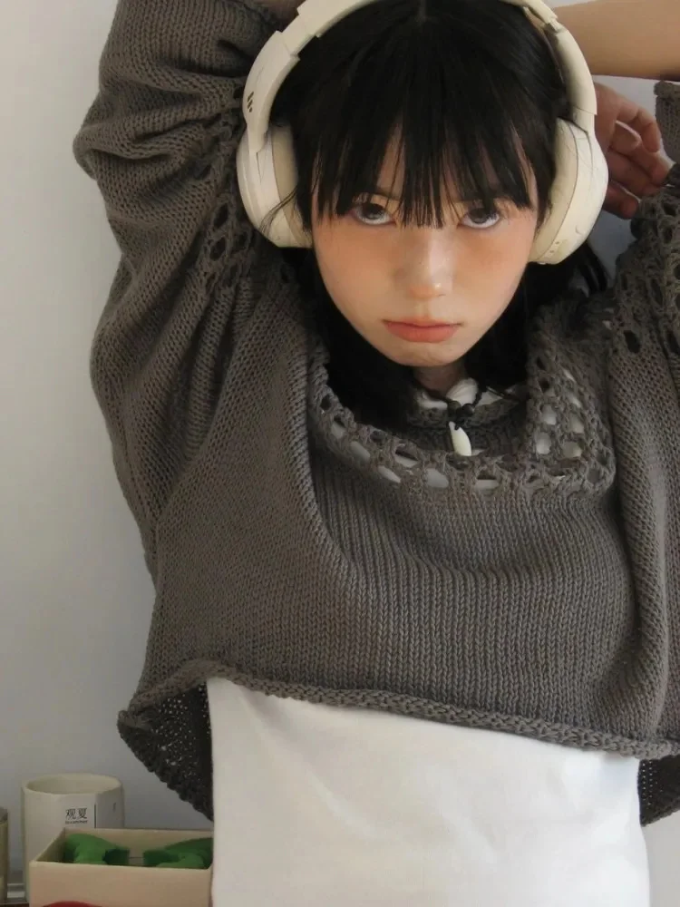 Vintage Gray Cropped Sweater Women Harajuku Retro Hollow Out Knitted Jumper Kpop Loose Casual Pullover Tops Y2K 2000s
Vintage Gray Cropped Sweater Women Harajuku Retro Hollow Out Knitted Jumper Kpop Loose Casual Pullover Tops Y2K 2000s