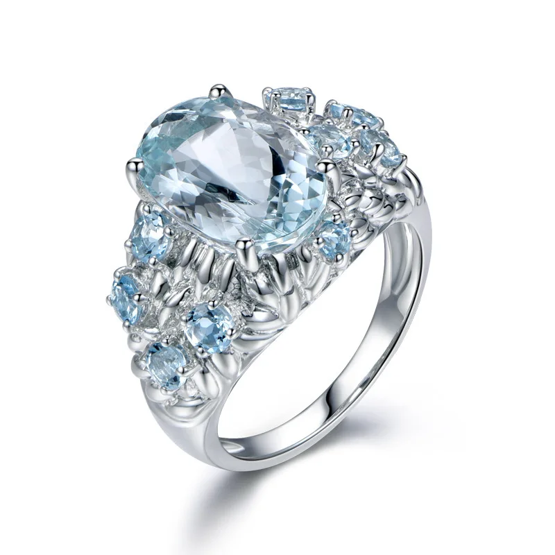 

HOYON 14k Platinum Fashion Luxury Women's Jewelry 2 Carat Sapphire Topaz Wedding Engagement Ring Party Gift for Girlfriend