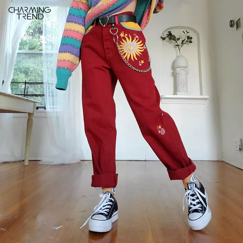 Women's Casual Sun Print Straight Trousers Red Streetwear Long Pants Harem Pants For Women High Waist Ladies Pants Vintage
Women's Casual Sun Print Straight Trousers Red Streetwear Long Pants Harem Pants For Women High Waist Ladies Pants Vintage
