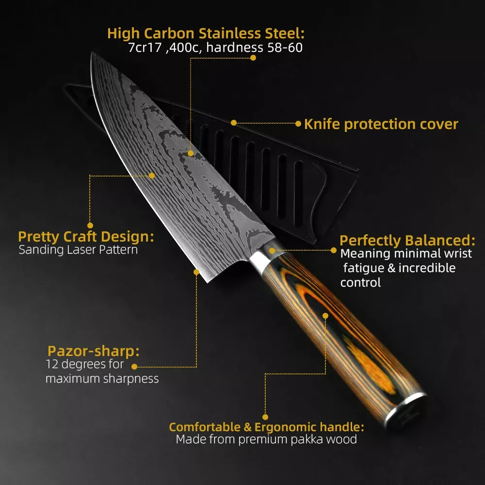 2023 Kitchen Knife Set Chef Knives Japanese 7CR17 440C High Carbon Stainless Steel Imitation Damascus Sanding Laser Knife Knives
2023 Kitchen Knife Set Chef Knives Japanese 7CR17 440C High Carbon Stainless Steel Imitation Damascus Sanding Laser Knife Knives
