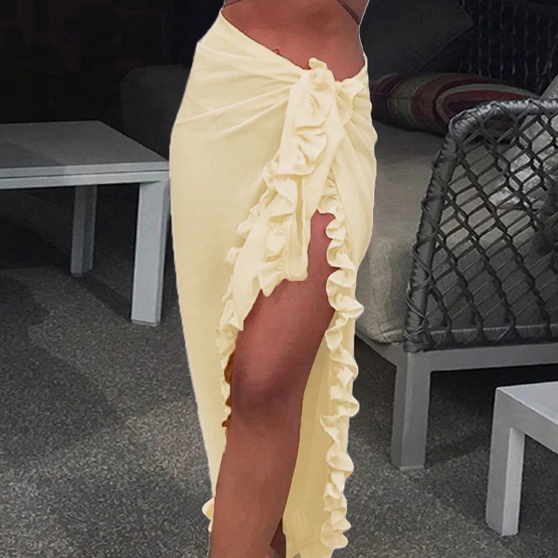 

Пляжная юбка с запахом в стиле бохо, Женская пикантная Повседневная модная элегантная длинная юбка с высокой талией и оборками, 2020