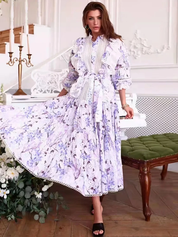 Spring Autumn New High Quality Designer Women's Vintage Ruffled Lace Print Elegant Fashion Casual Party Celebrity Long Dress
Spring Autumn New High Quality Designer Women's Vintage Ruffled Lace Print Elegant Fashion Casual Party Celebrity Long Dress