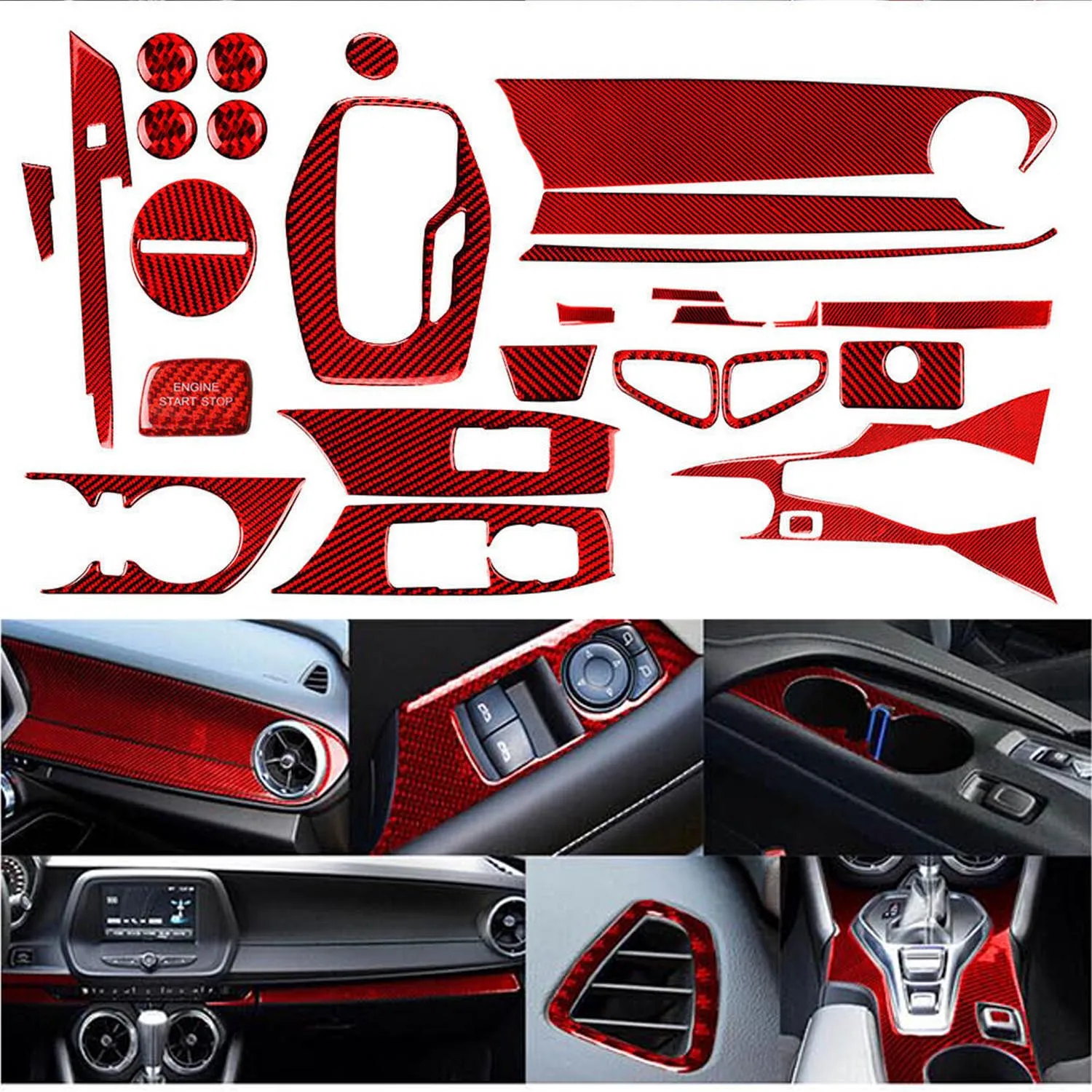 27Pcs Car Decoration Sticker For Chevrolet Camaro 2017-2019 Red Carbon Fiber Full Set Interior Cover Auto Accessories
27Pcs Car Decoration Sticker For Chevrolet Camaro 2017-2019 Red Carbon Fiber Full Set Interior Cover Auto Accessories