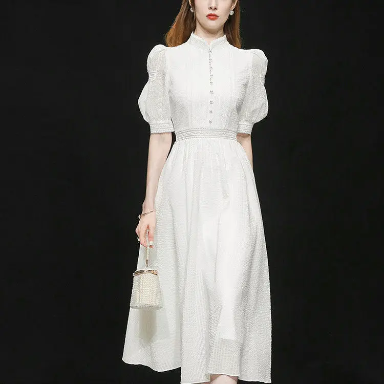 Women Stand Collar Dress 2022 Summer Fashion Puff Sleeve Slim Waist Dress Ladies High Waist A-Line Dress Short Sleeved
Women Stand Collar Dress 2022 Summer Fashion Puff Sleeve Slim Waist Dress Ladies High Waist A-Line Dress Short Sleeved