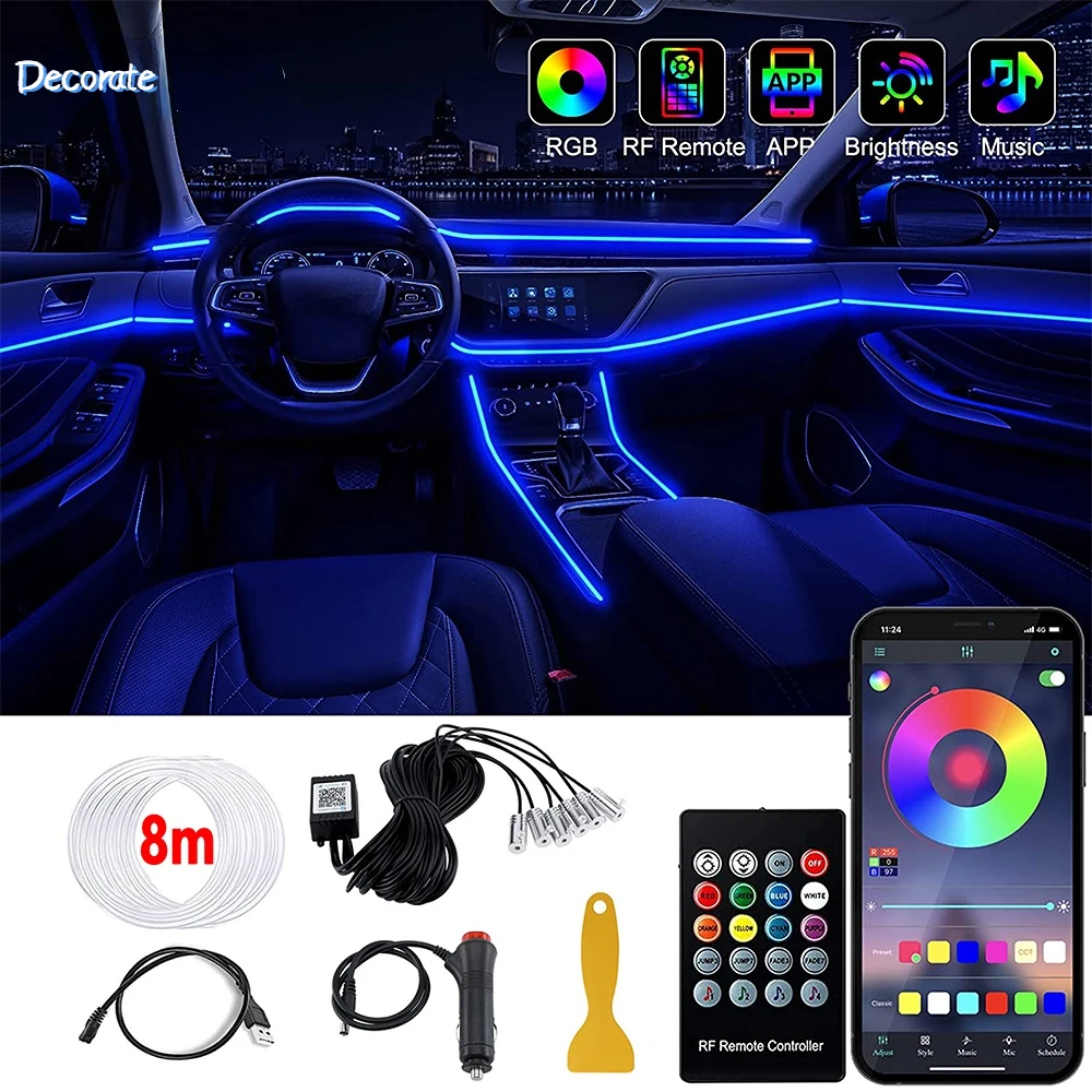 Car Decoration Accessories Strip Lights RGB Fiber Optic Atmosphere Neon Lighting Kit APP Remote Control Led Lights for Car
Car Decoration Accessories Strip Lights RGB Fiber Optic Atmosphere Neon Lighting Kit APP Remote Control Led Lights for Car